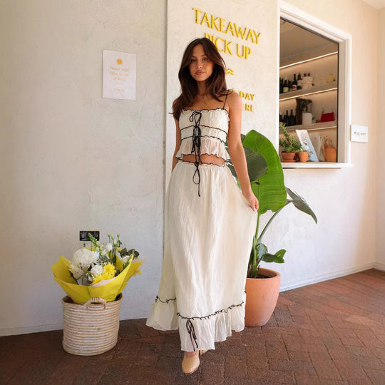 Damen Maxikleid mit romantischem Schnitt und verspielten Rüschendetails R&B