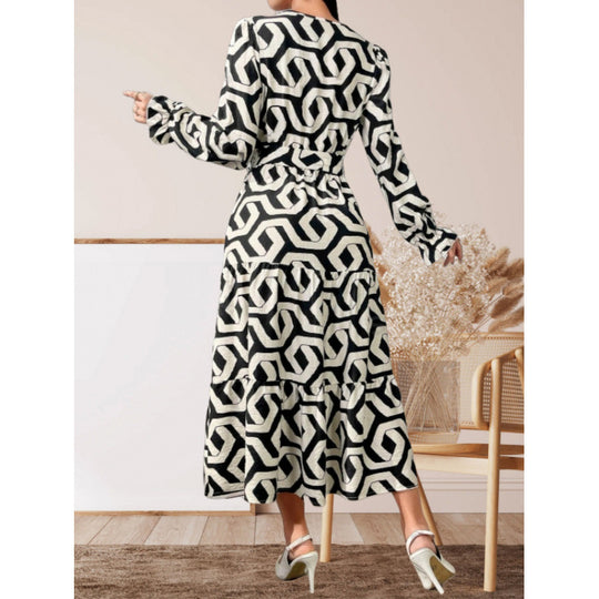Damen Maxi-Kleid mit modernem geometrischen Druck und taillierbarem Design R&B