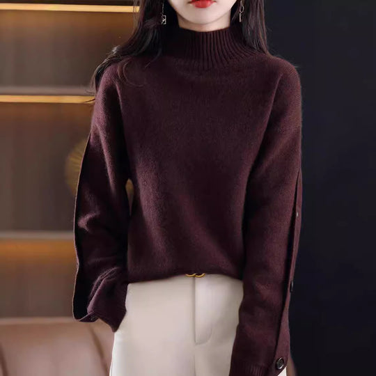 Damen Eleganter Rollkragenpullover mit Knopfdetails und weichem Material R&B