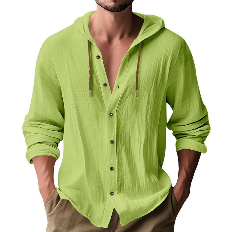 Herren lässiges Kapuzenshirt aus atmungsaktiver Baumwolle mit Knopfleiste und verstellbarem Kordelzug R&B