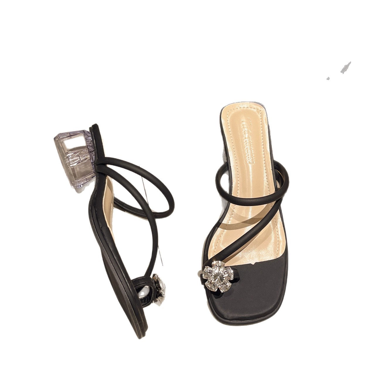 Damen modische Plateau-Sandalen mit funkelndem Schmuckdetail und transparentem Absatz EB