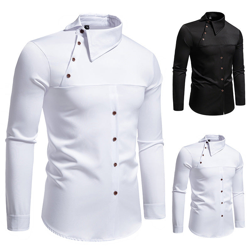 Herren modisches Hemd mit asymmetrischem Kragen und stilvollen Knopfdetails R&B