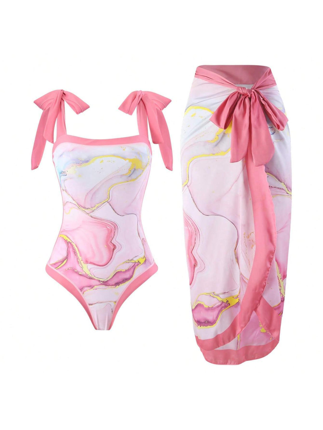 Damen Eleganter Badesuit mit floralen Akzenten und modischem Wickelrock R&B