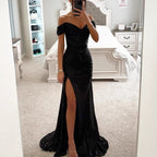 Damen Glamouröses Abendkleid mit schulterfreiem Schnitt und schimmerndem Stoff R&B