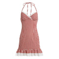 Damen Spaghetti-Trägerkleid mit verspieltem Vichy-Muster und Rüschensaum R&B