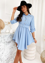 Damen Hemdblusenkleid mit taillierter Gürtel und asymmetrischem Saum R&B