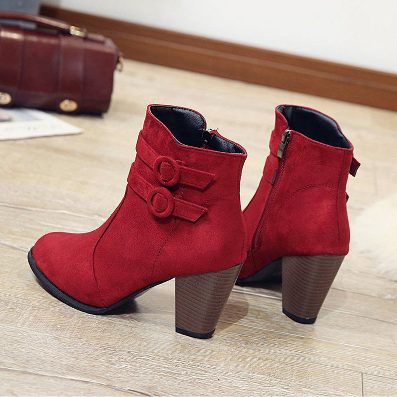 Damen Elegante Ankle Boots mit modischer Knopfdekoration und komfortablem Blockabsatz R&B