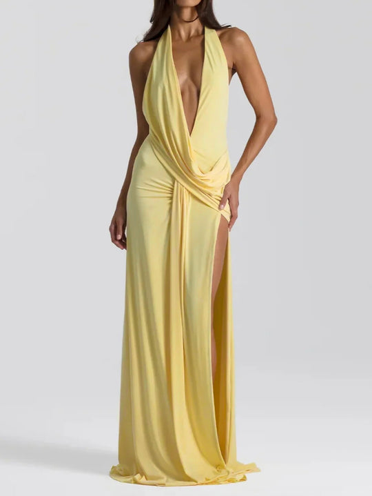Damen Elegantes Abendkleid mit tiefem Ausschnitt und seitlichem Schlitz R&B