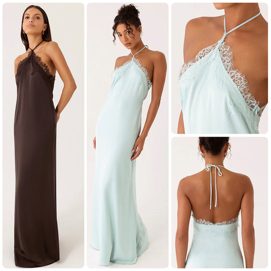 Damen Elegantes Maxikleid mit raffiniertem Spitzen-Bustier und fließendem Stoff R&B
