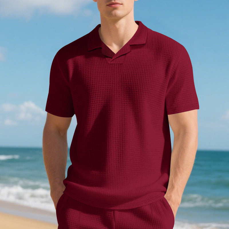Herren Kurzarm Poloshirt mit strukturiertem Design und modernem Stehkragen R&B
