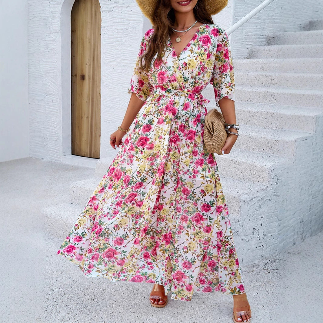 Damen Maxikleid mit eleganter Wickeloptik und seitlichem Schlitz R&B