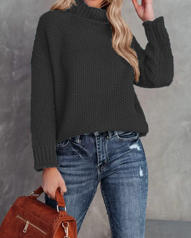 Damen kuscheliger Strickpullover mit hohem Kragen und luftiger Struktur R&B