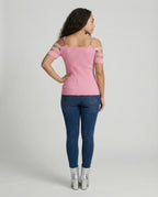 Damen Elegantes Oberteil mit tiefem V-Ausschnitt und dekorativen Riemen R&B