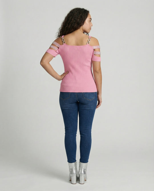 Damen Elegantes Oberteil mit tiefem V-Ausschnitt und dekorativen Riemen R&B
