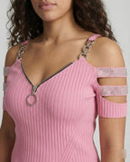 Damen Elegantes Oberteil mit tiefem V-Ausschnitt und dekorativen Riemen R&B