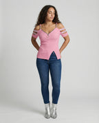 Damen Elegantes Oberteil mit tiefem V-Ausschnitt und dekorativen Riemen R&B