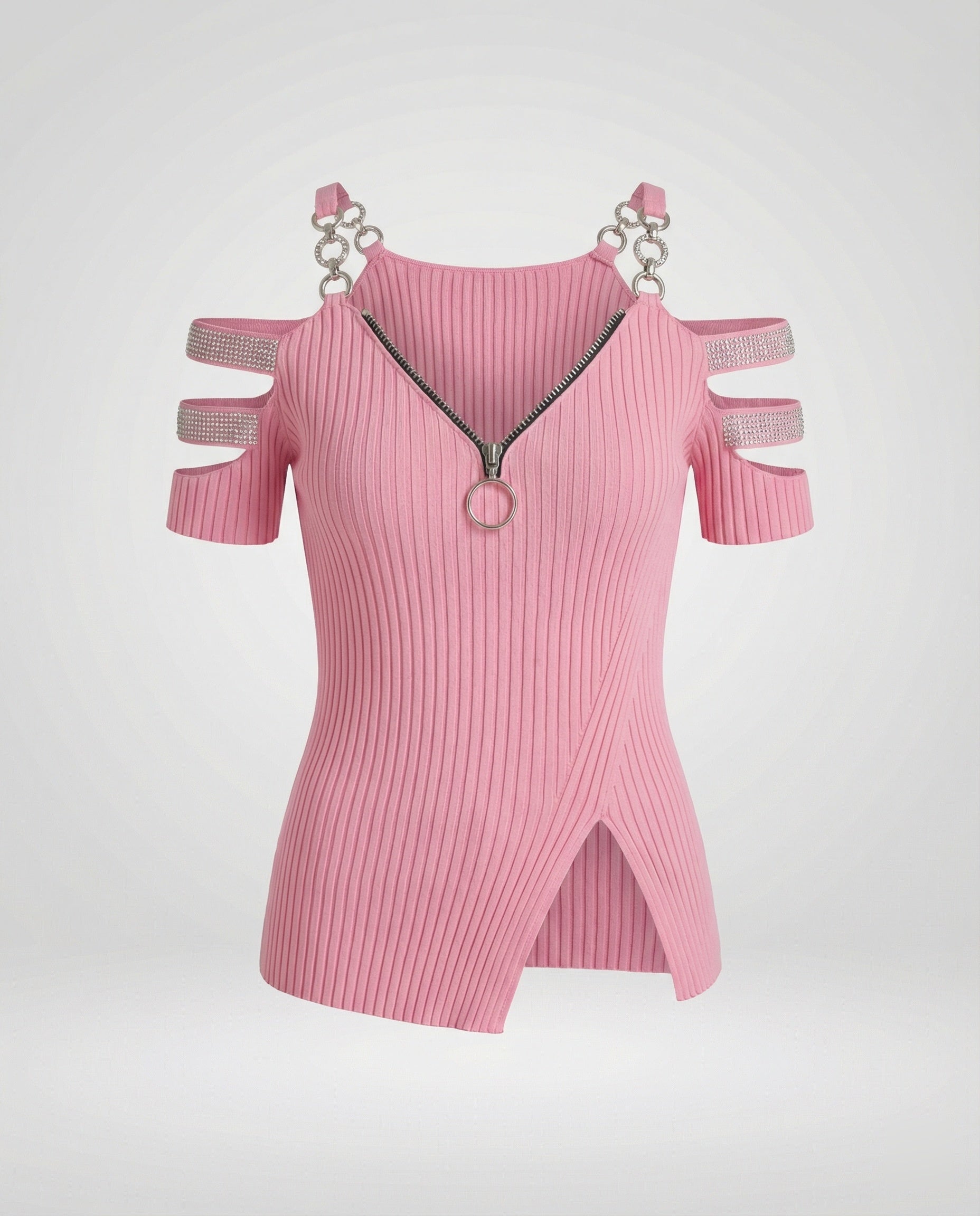 Damen Elegantes Oberteil mit tiefem V-Ausschnitt und dekorativen Riemen R&B