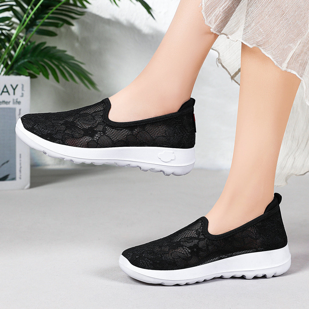 Damen Elegante und bequeme Slip-On Sneakers mit Spitzenoberfläche R&B