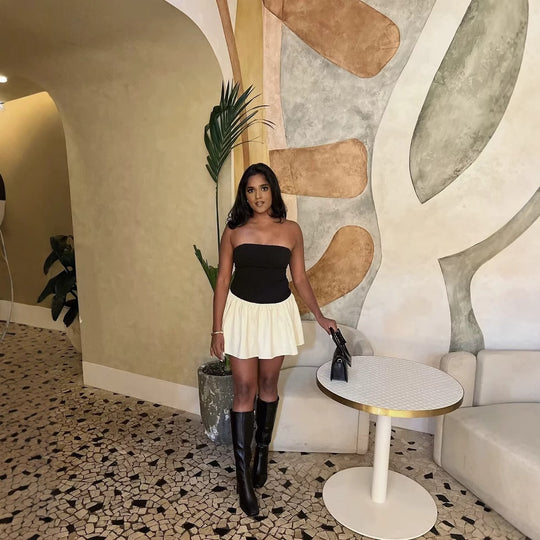Damen Trägerloses Kleid mit ausgestelltem Rock R&B