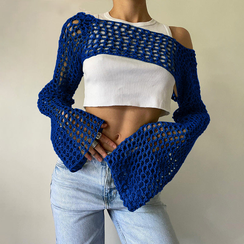 Damen gehäkeltes Langarm-Top mit Off-Shoulder-Design R&B