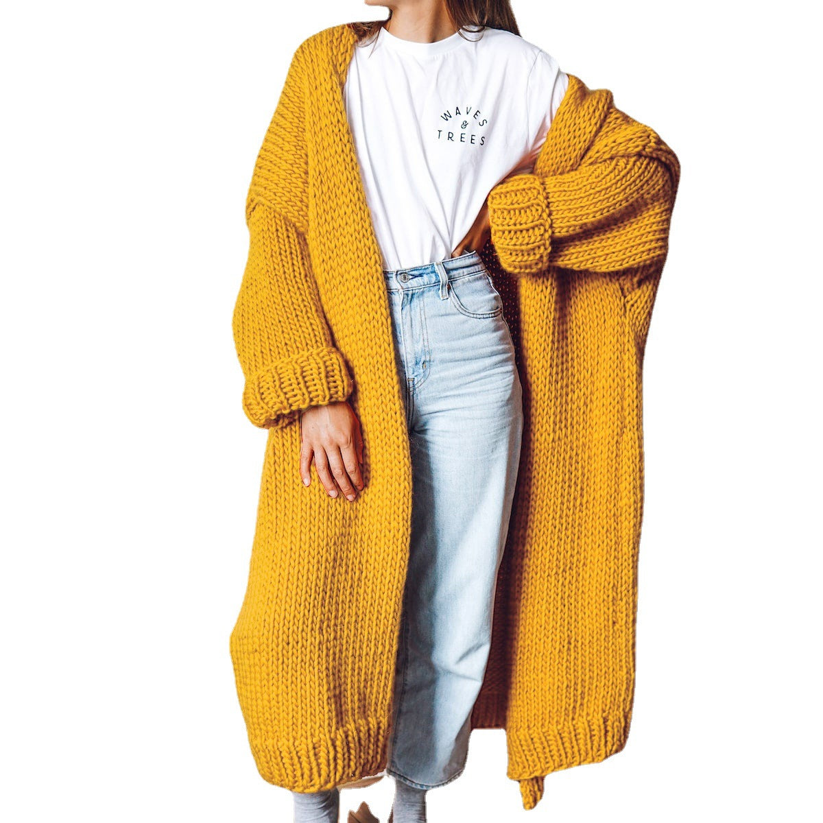 Damen Langärmeliger Grobstrick Cardigan R&B