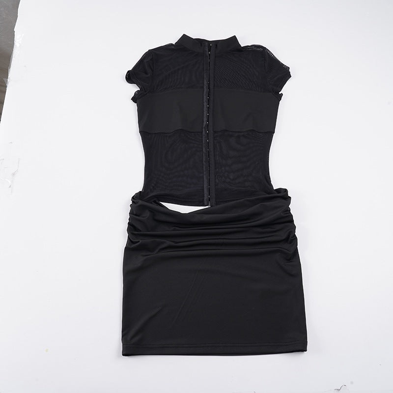 Damen figurbetontes Kleid mit innovativem Rüschen-Design und asymmetrischem Saum R&B