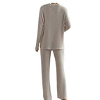 Damen Strickanzug mit modischem V-Ausschnitt und feinem Rippdesign R&B
