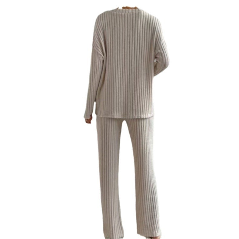 Damen Strickanzug mit modischem V-Ausschnitt und feinem Rippdesign R&B