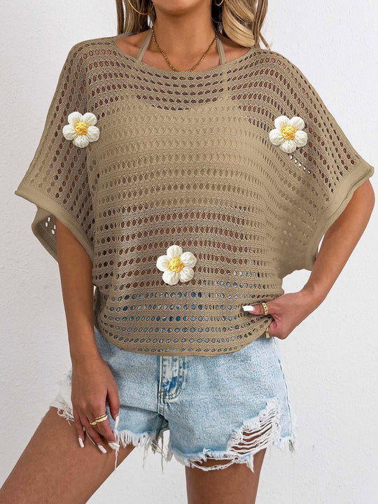 Damen lässiger Häkel-Oberteil mit dekorativen Blumen R&B