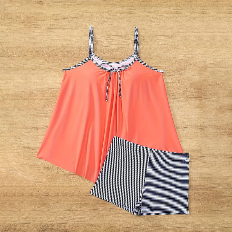 Damen Tankini-Set mit asymmetrischem Oberteil und gestreiften Shorts R&B