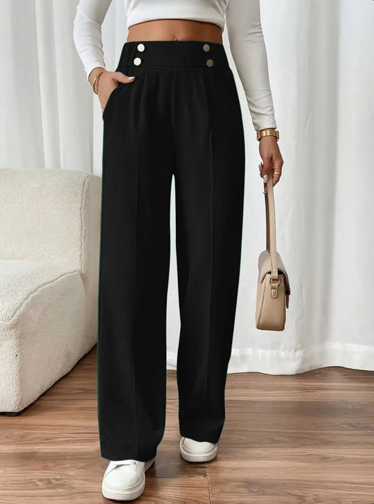Damen Weit geschnittene Hose mit eleganter Knopfdetail R&B
