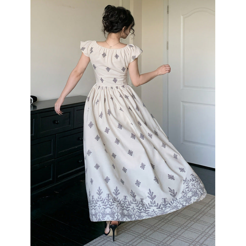 Damen Elegantes Maxikleid mit romantischem Rüschendesign und floralen Applikationen R&B