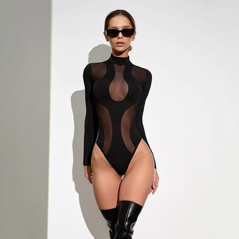 Damen Langarm-Body mit transparenten Einsätzen R&B