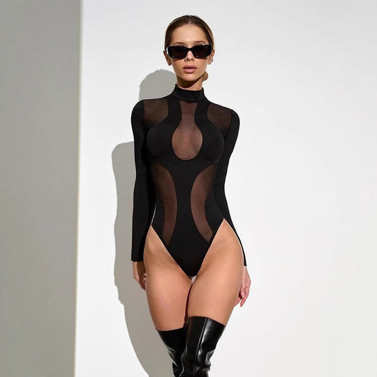 Damen Langarm-Body mit transparenten Einsätzen R&B