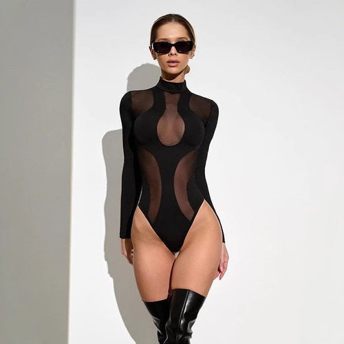 Damen Langarm-Body mit transparenten Einsätzen R&B