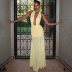 Damen Elegantes Maxikleid mit tiefem V-Ausschnitt und raffinierten Raffungselementen R&B
