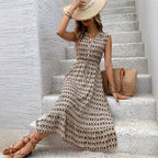 Damen Maxikleid mit Knopfleiste und elastischer Taille R&B