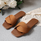 Damen Flache Riemensandalen mit dekorativem Flechtmuster