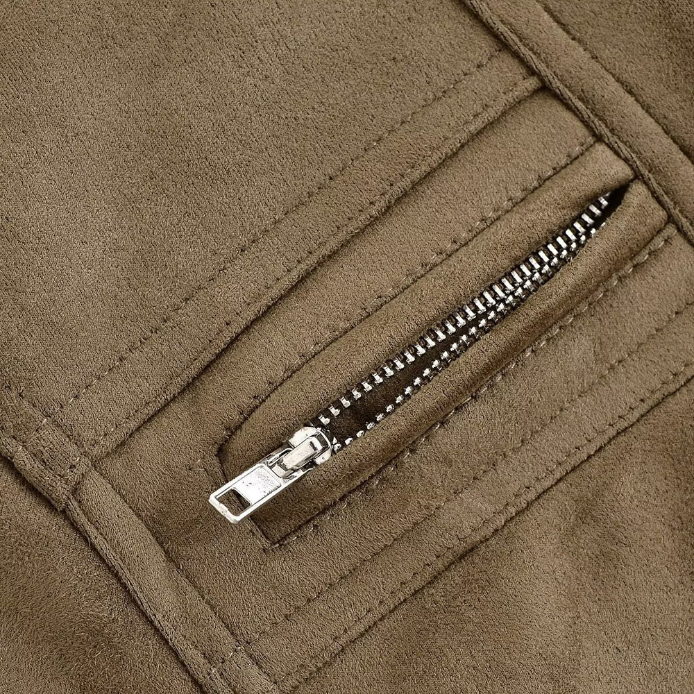 Damen Kunstleder Blousonjacke mit praktischen Taschen und elastischem Saum R&B