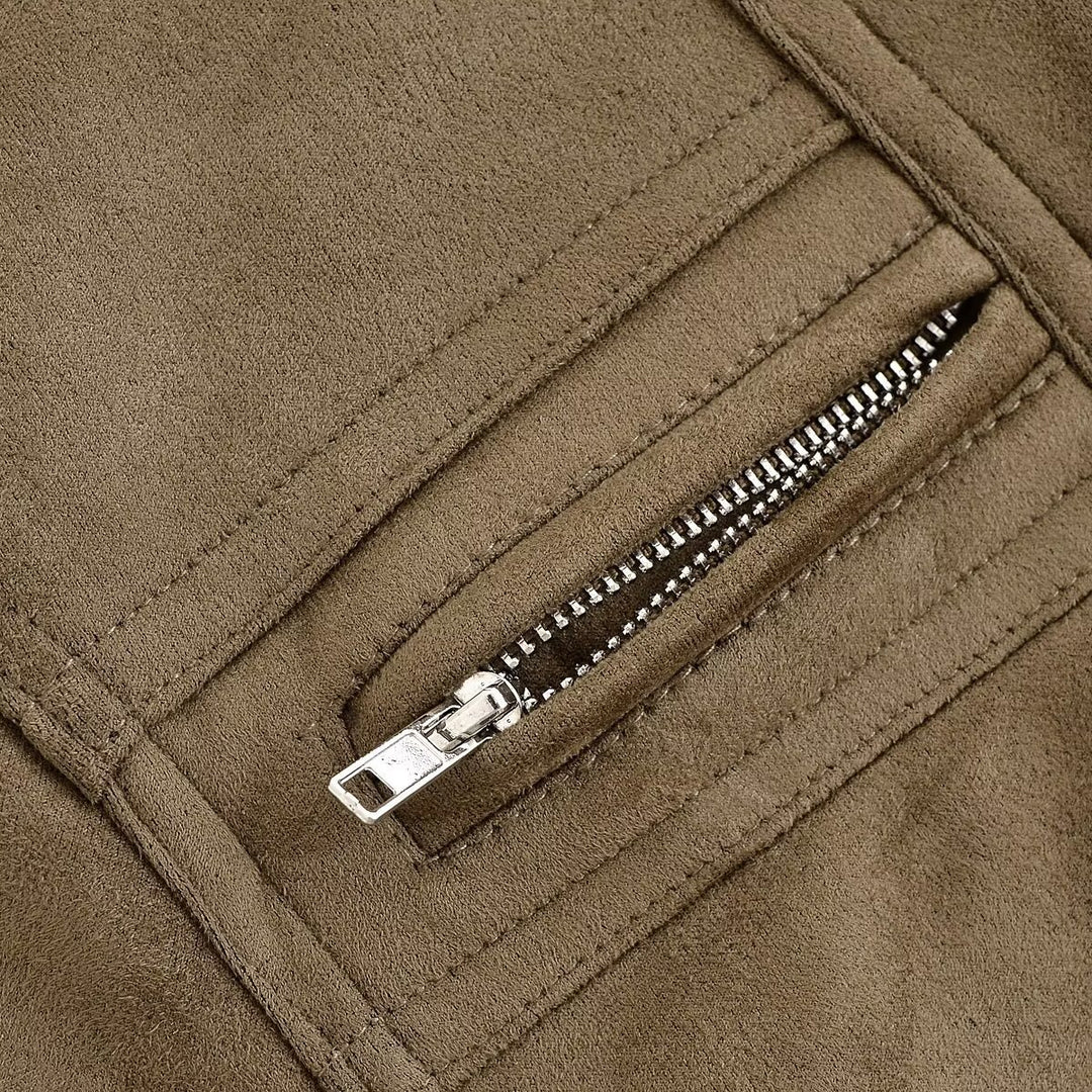 Damen Kunstleder Blousonjacke mit praktischen Taschen und elastischem Saum R&B