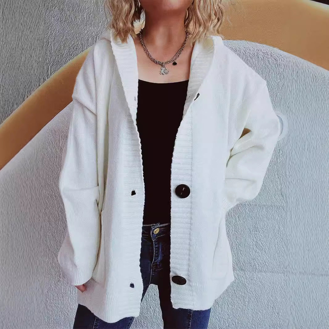 Damen bequeme Strickjacke mit Kapuze und praktischen Taschen R&B