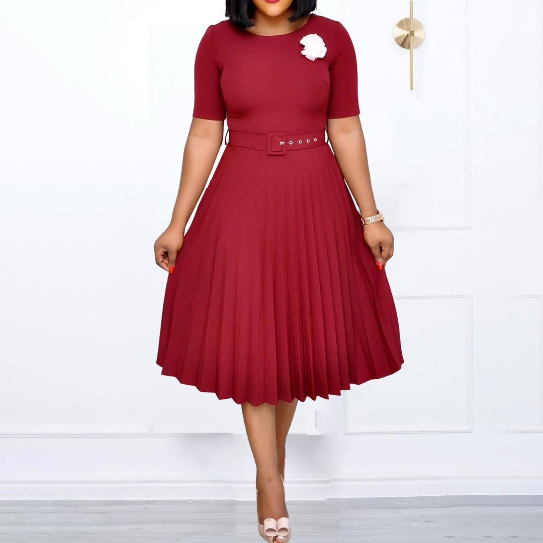 Damen Plissiertes Kleid mit Taillengürtel und eleganter Silhouette R&B