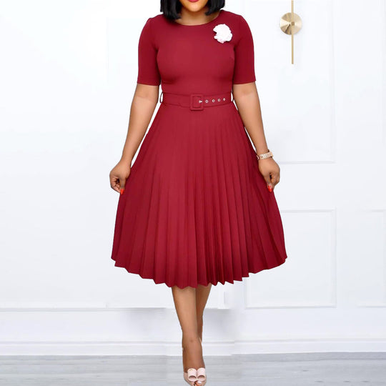 Damen Plissiertes Kleid mit Taillengürtel und eleganter Silhouette R&B