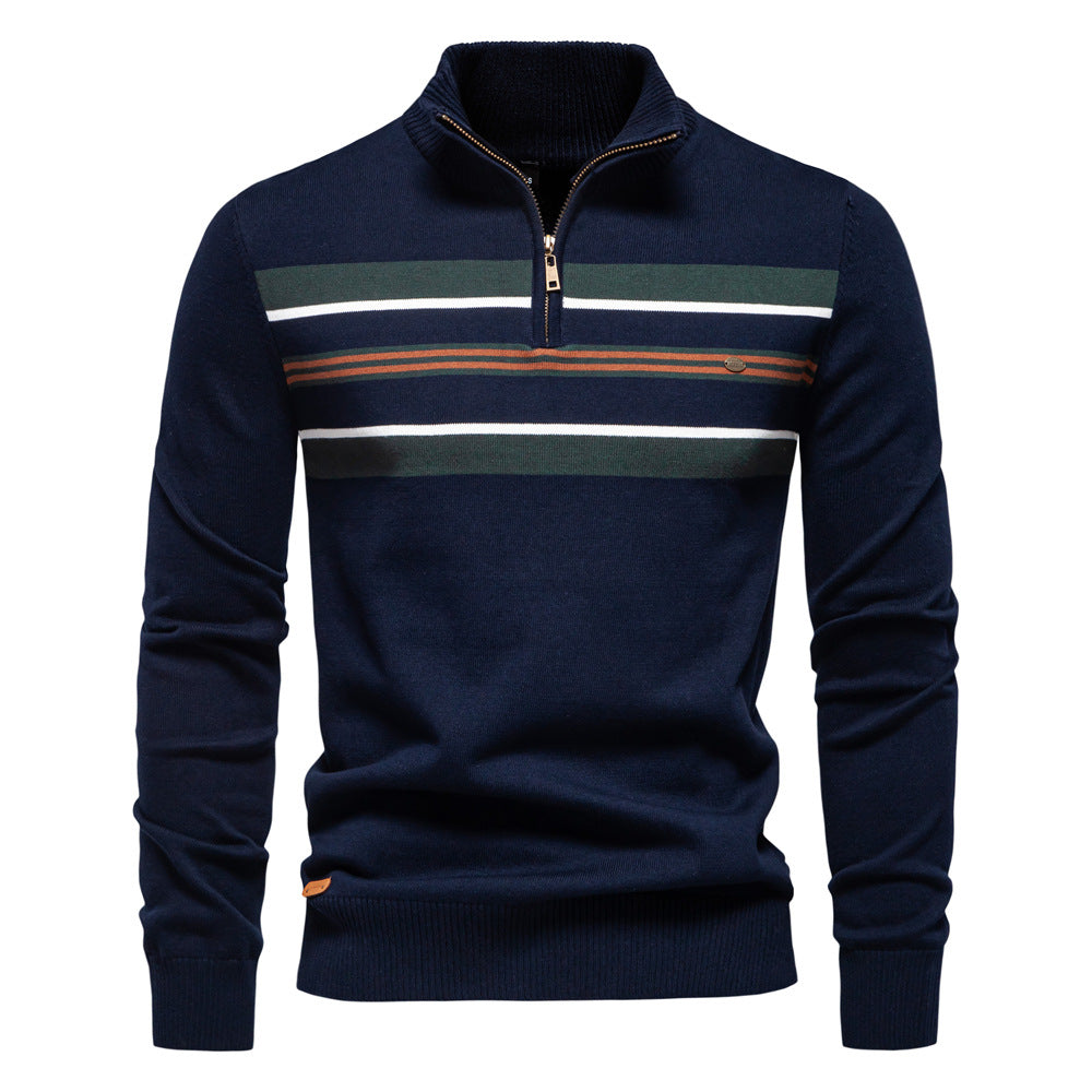 Herren Strickpullover mit halbem Reißverschluss und modischen Streifen R&B