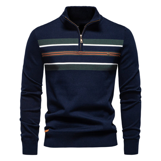 Herren Strickpullover mit halbem Reißverschluss und modischen Streifen R&B