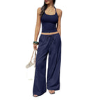 Damen luftiges Zweiteiliges Set mit tailliertem Bustier und weiten Hosen R&B