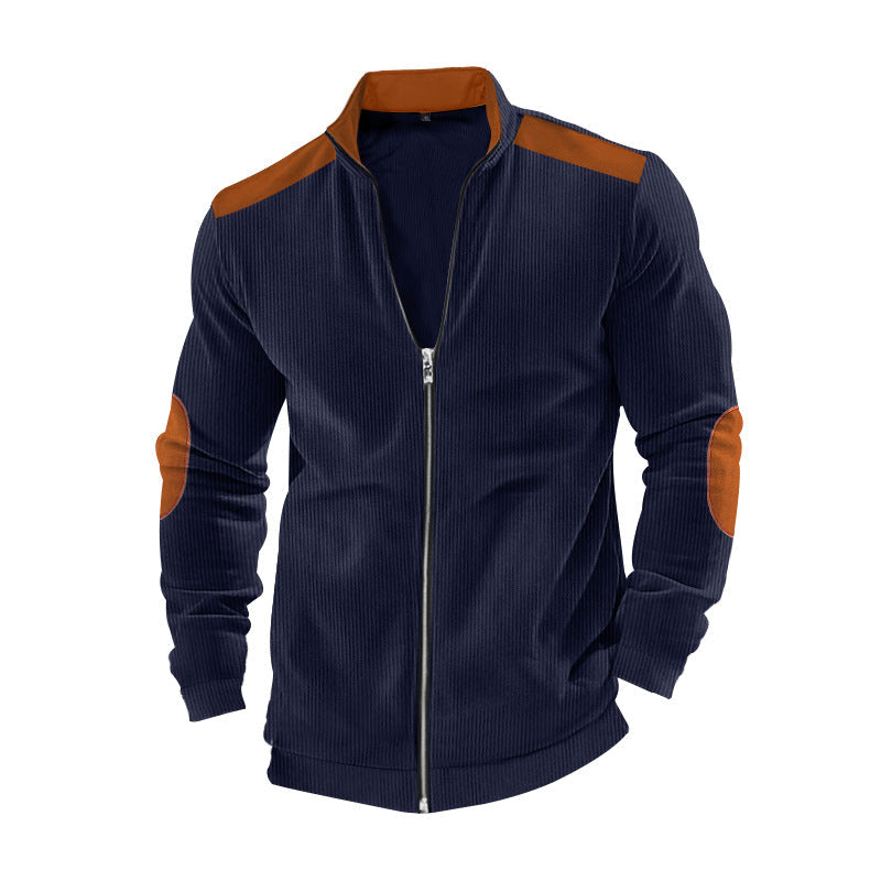Herren nan gerippte Freizeitjacke mit Stehkragen, durchgehendem Reißverschluss und Ellenbogen- sowie Schulterbesatz R&B