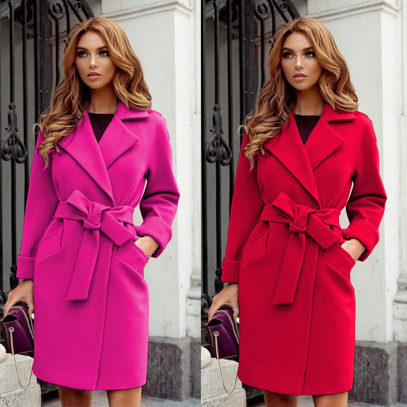 Damen eleganter Trenchcoat mit Taillengürtel und praktischen Taschen R&B