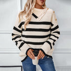 Damen Rollkragenpullover mit Knopfdetails und Streifendesign