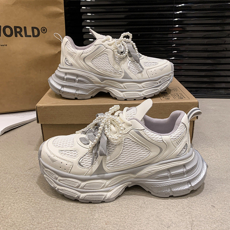 Damen Sportliche Sneakers mit perlbesetzten Schnürsenkeln und atmungsaktivem Obermaterial R&B